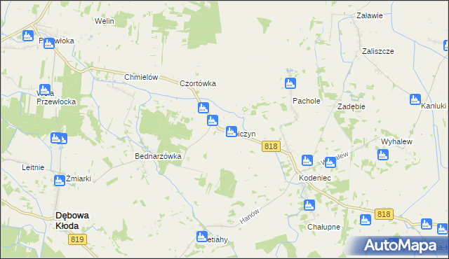 mapa Lubiczyn gmina Dębowa Kłoda, Lubiczyn gmina Dębowa Kłoda na mapie Targeo