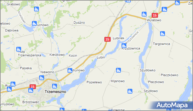 mapa Lubiń gmina Trzemeszno, Lubiń gmina Trzemeszno na mapie Targeo