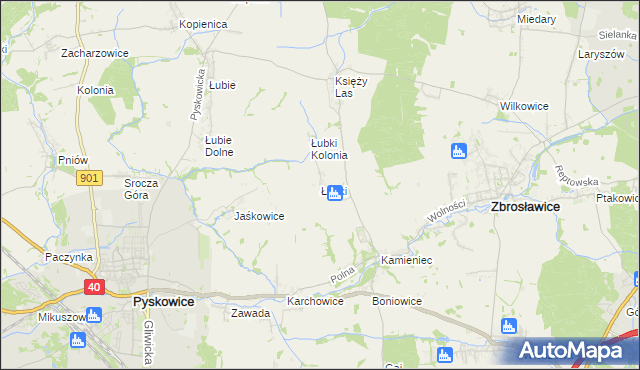 mapa Łubki gmina Zbrosławice, Łubki gmina Zbrosławice na mapie Targeo