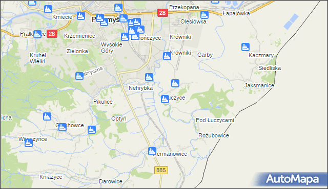 mapa Łuczyce gmina Przemyśl, Łuczyce gmina Przemyśl na mapie Targeo