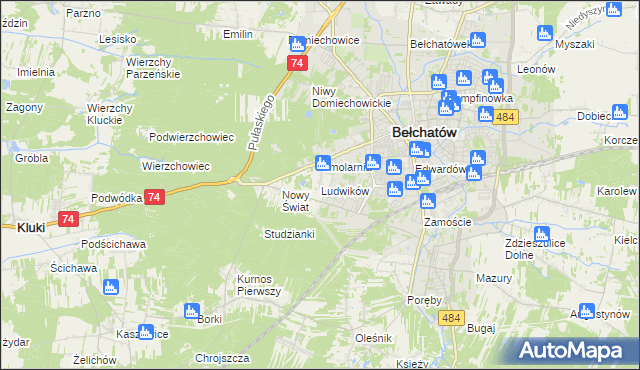 mapa Ludwików gmina Bełchatów, Ludwików gmina Bełchatów na mapie Targeo