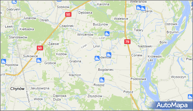 mapa Ludwików gmina Chynów, Ludwików gmina Chynów na mapie Targeo