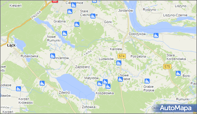 mapa Ludwików gmina Gąbin, Ludwików gmina Gąbin na mapie Targeo