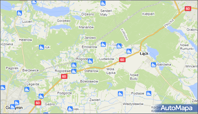 mapa Ludwików gmina Łąck, Ludwików gmina Łąck na mapie Targeo