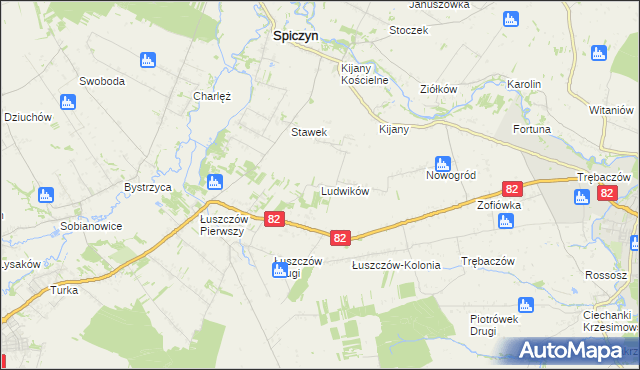 mapa Ludwików gmina Spiczyn, Ludwików gmina Spiczyn na mapie Targeo