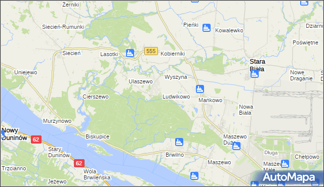 mapa Ludwikowo gmina Stara Biała, Ludwikowo gmina Stara Biała na mapie Targeo