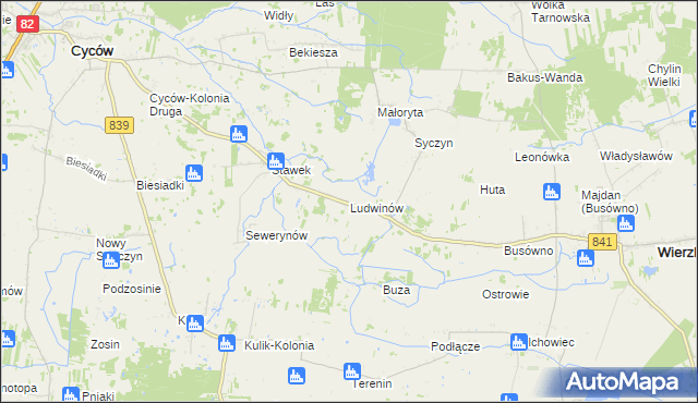 mapa Ludwinów gmina Cyców, Ludwinów gmina Cyców na mapie Targeo