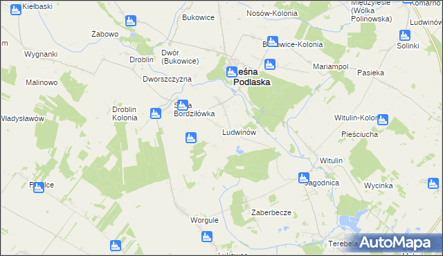 mapa Ludwinów gmina Leśna Podlaska, Ludwinów gmina Leśna Podlaska na mapie Targeo