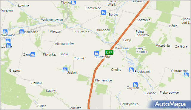 mapa Ludwinów gmina Wodzisław, Ludwinów gmina Wodzisław na mapie Targeo