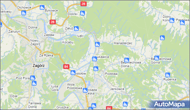 mapa Łukawica gmina Lesko, Łukawica gmina Lesko na mapie Targeo