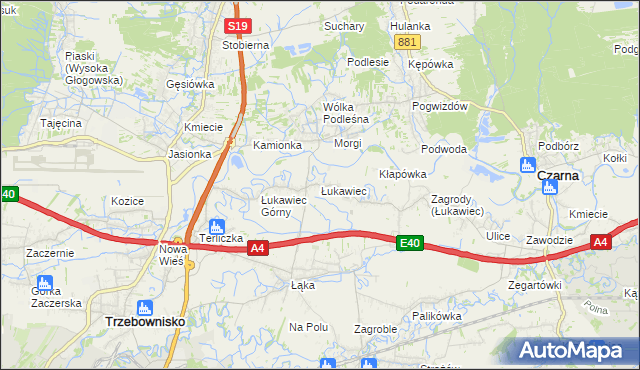 mapa Łukawiec gmina Trzebownisko, Łukawiec gmina Trzebownisko na mapie Targeo