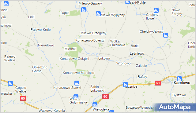mapa Łukowo gmina Karniewo, Łukowo gmina Karniewo na mapie Targeo