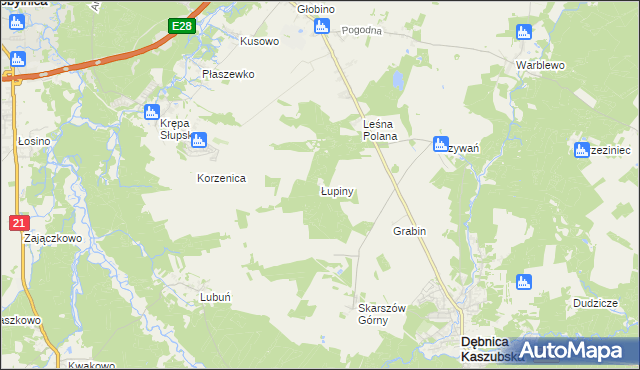mapa Łupiny gmina Słupsk, Łupiny gmina Słupsk na mapie Targeo