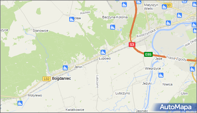 mapa Łupowo gmina Bogdaniec, Łupowo gmina Bogdaniec na mapie Targeo