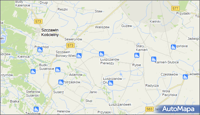 mapa Łuszczanów Pierwszy, Łuszczanów Pierwszy na mapie Targeo