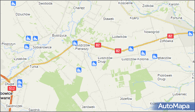 mapa Łuszczów Drugi, Łuszczów Drugi na mapie Targeo