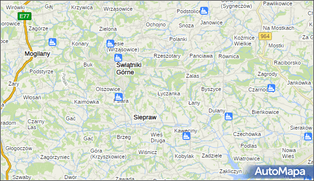 mapa Łyczanka gmina Siepraw, Łyczanka gmina Siepraw na mapie Targeo