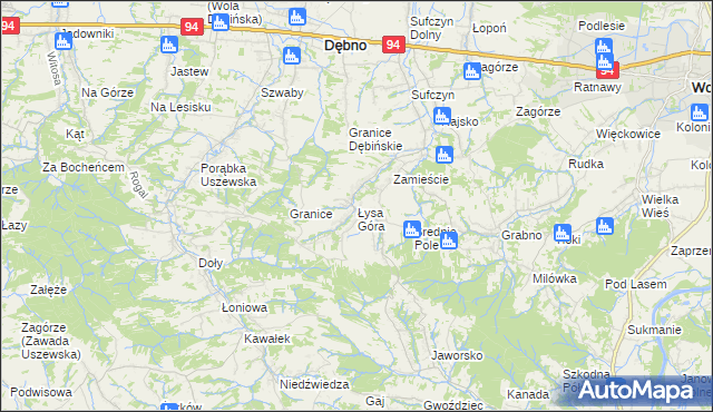 mapa Łysa Góra gmina Dębno, Łysa Góra gmina Dębno na mapie Targeo