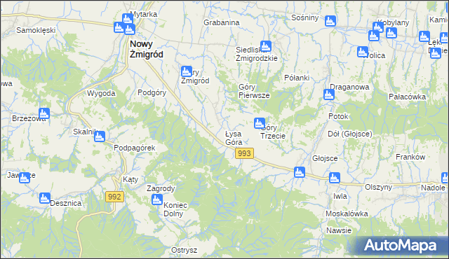 mapa Łysa Góra gmina Nowy Żmigród, Łysa Góra gmina Nowy Żmigród na mapie Targeo
