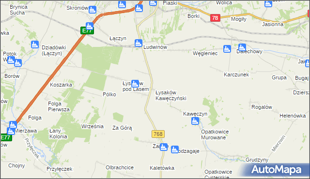 mapa Łysaków Kawęczyński, Łysaków Kawęczyński na mapie Targeo