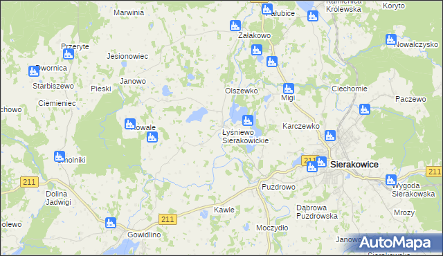 mapa Łyśniewo Sierakowickie, Łyśniewo Sierakowickie na mapie Targeo