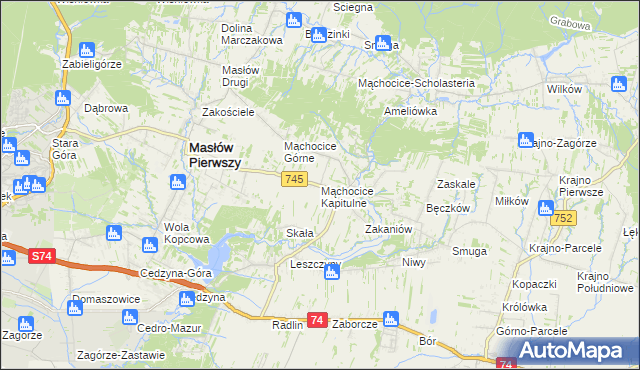 mapa Mąchocice Kapitulne, Mąchocice Kapitulne na mapie Targeo