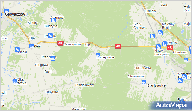 mapa Maciejowice gmina Głowaczów, Maciejowice gmina Głowaczów na mapie Targeo