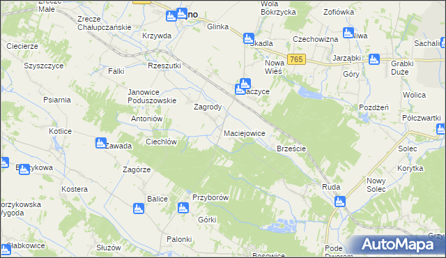 mapa Maciejowice gmina Gnojno, Maciejowice gmina Gnojno na mapie Targeo