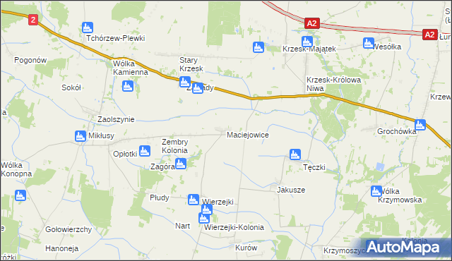 mapa Maciejowice gmina Zbuczyn, Maciejowice gmina Zbuczyn na mapie Targeo