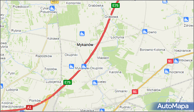 mapa Madalin gmina Rędziny, Madalin gmina Rędziny na mapie Targeo