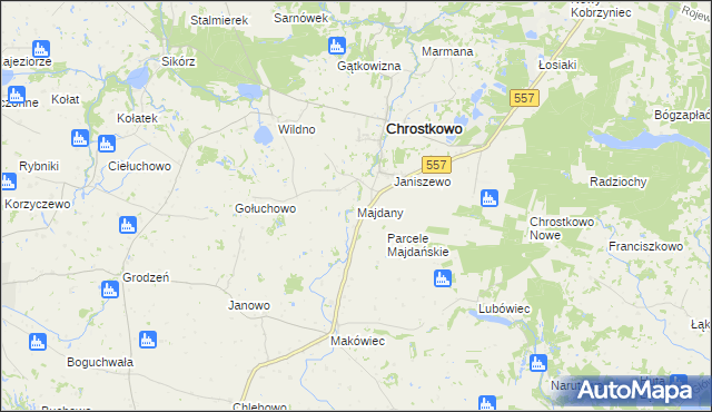 mapa Majdany gmina Chrostkowo, Majdany gmina Chrostkowo na mapie Targeo