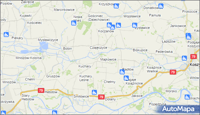 mapa Majkowice gmina Nowe Brzesko, Majkowice gmina Nowe Brzesko na mapie Targeo