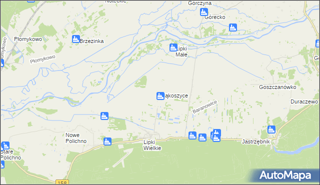 mapa Mąkoszyce gmina Santok, Mąkoszyce gmina Santok na mapie Targeo
