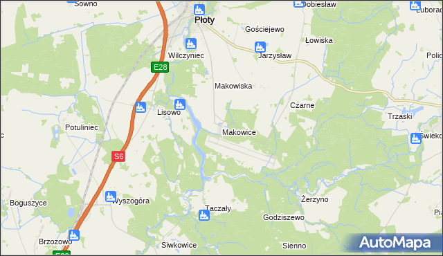 mapa Makowice gmina Płoty, Makowice gmina Płoty na mapie Targeo