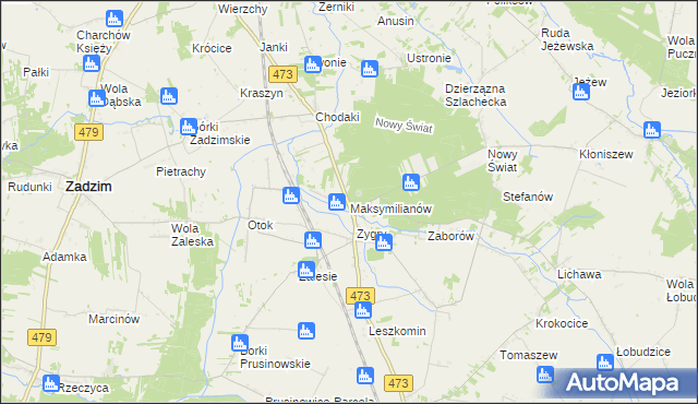 mapa Maksymilianów gmina Zadzim, Maksymilianów gmina Zadzim na mapie Targeo