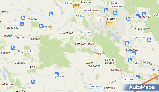mapa Maksymów gmina Ujazd, Maksymów gmina Ujazd na mapie Targeo