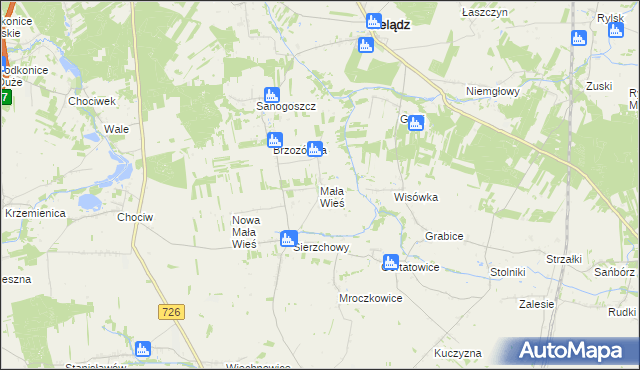 mapa Mała Wieś gmina Cielądz, Mała Wieś gmina Cielądz na mapie Targeo