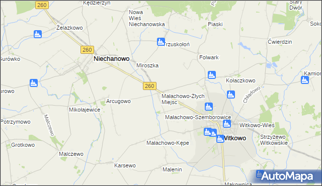 mapa Małachowo-Złych Miejsc, Małachowo-Złych Miejsc na mapie Targeo
