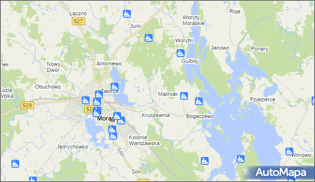 mapa Maliniak gmina Morąg, Maliniak gmina Morąg na mapie Targeo