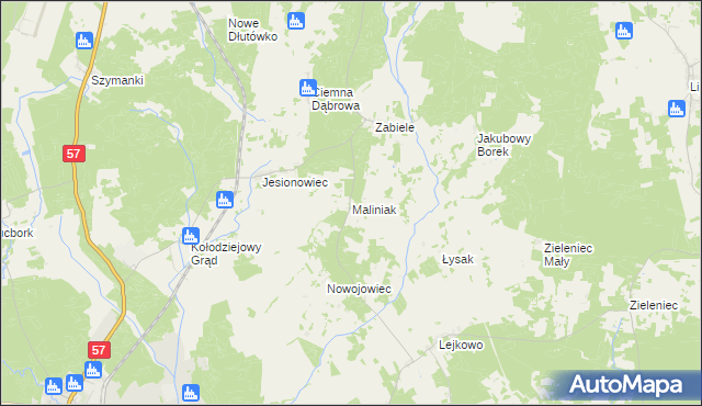 mapa Maliniak gmina Wielbark, Maliniak gmina Wielbark na mapie Targeo