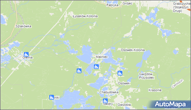 mapa Maliniec gmina Potok Wielki, Maliniec gmina Potok Wielki na mapie Targeo
