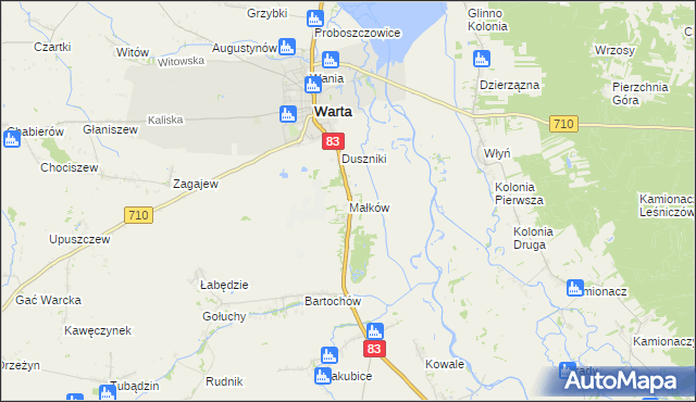 mapa Małków gmina Warta, Małków gmina Warta na mapie Targeo