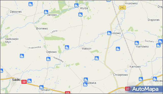 mapa Małocin gmina Nakło nad Notecią, Małocin gmina Nakło nad Notecią na mapie Targeo