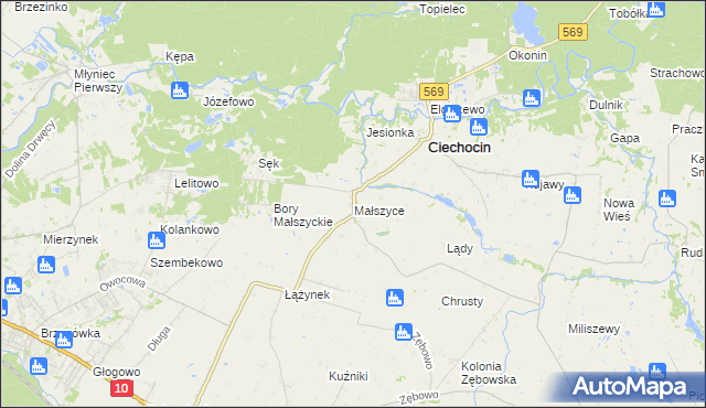 mapa Małszyce gmina Ciechocin, Małszyce gmina Ciechocin na mapie Targeo