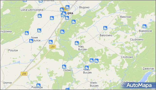 mapa Mały Buczek gmina Lipka, Mały Buczek gmina Lipka na mapie Targeo