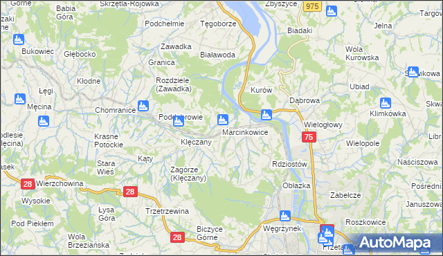 mapa Marcinkowice gmina Chełmiec, Marcinkowice gmina Chełmiec na mapie Targeo