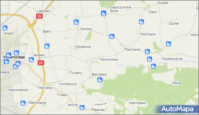 mapa Marcinkowo gmina Inowrocław, Marcinkowo gmina Inowrocław na mapie Targeo