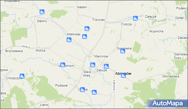 mapa Marcinów gmina Abramów, Marcinów gmina Abramów na mapie Targeo