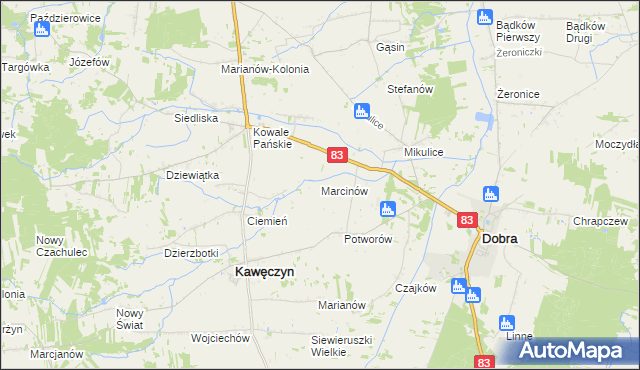 mapa Marcinów gmina Kawęczyn, Marcinów gmina Kawęczyn na mapie Targeo