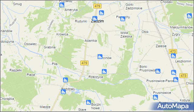 mapa Marcinów gmina Zadzim, Marcinów gmina Zadzim na mapie Targeo
